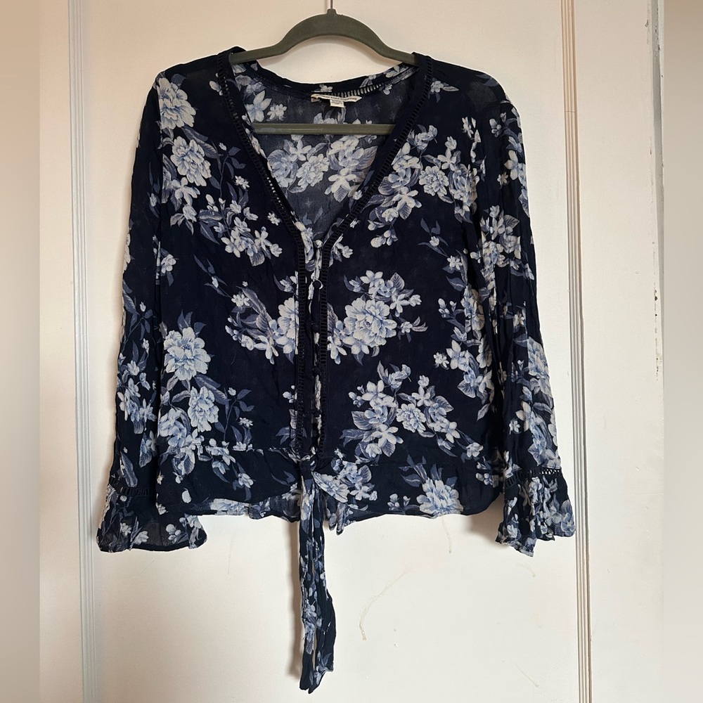 Flowy Floral Navy Blue Blouse